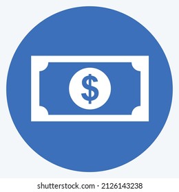 Dollar Icon in trendy long shadow style isolated on soft blue background