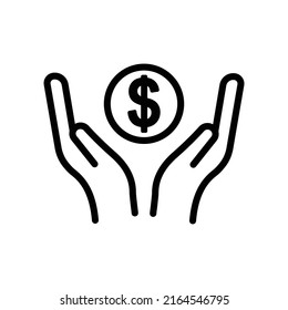 Vector de icono del dólar con mano. Símbolo de negocio. estilo de icono de línea. Ilustración de diseño simple editable