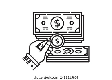 Vektorillustration des Dollar-Icons. Das Bild eines Dollarscheins.