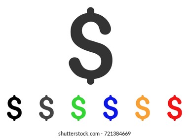 Dollar icon. Vector illustration style is a flat iconic dollar symbol with black, gray, green, blue, yellow color variants. Designed for web and software interfaces.