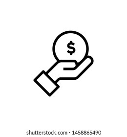 Dollar icon vector. Dollar Money coin on hand icon for investment. Trendy Flat style for graphic design, Web site, UI. EPS10. - Vector illustration