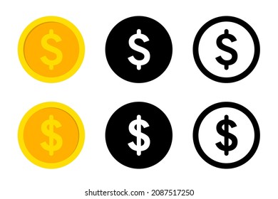 Dollar icon vector set. Money sign. Dollar symbol. American dollar payment symbol.