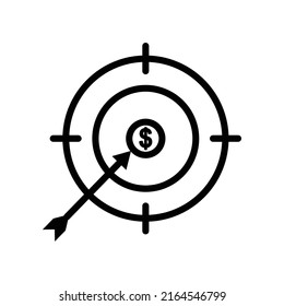 vector de icono de dólar con destino. Símbolo de negocio, objetivo de negocio. estilo de icono de línea. Ilustración de diseño simple editable