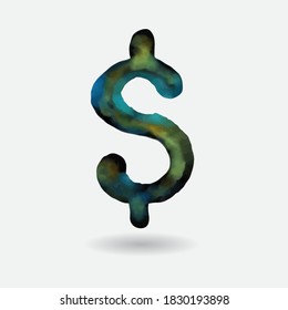 dollar icon with watercolor technique