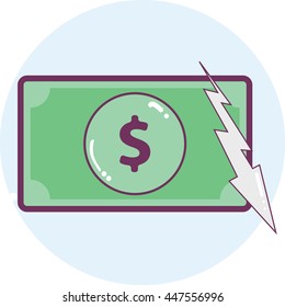 Dollar icon, which lies on the circle. Price drop.