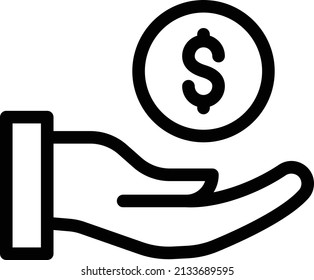 dollar icon with white background.dollar payment with hand.money used in election.isolated design of thin line.