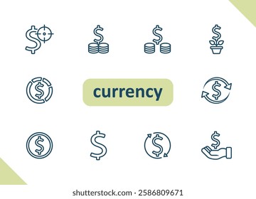 Dollar icons. Currency, money, cash, payment, symbol, vector icon set