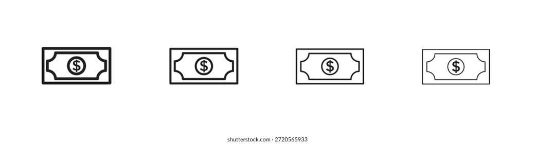 Ícones de dólar projetados em estilo de contorno, linha e traçado