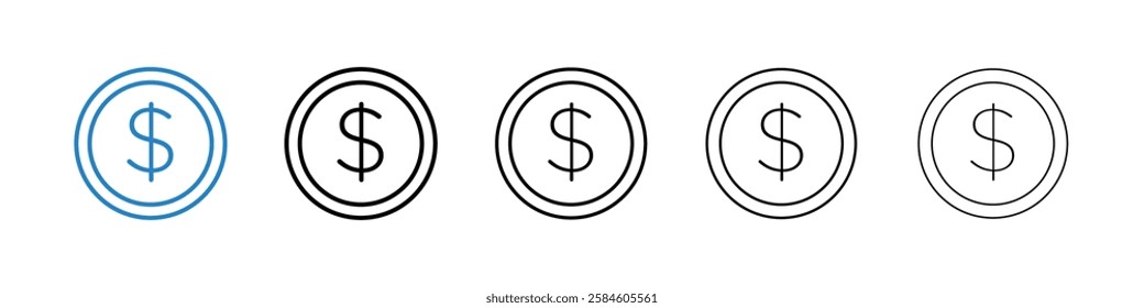 Dollar icons in five different stroke sizes