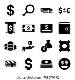 Dollar icons. set of 16 editable filled dollar icons such as coin, money, money exchange, hand on coin, illustrgeneric currencyation