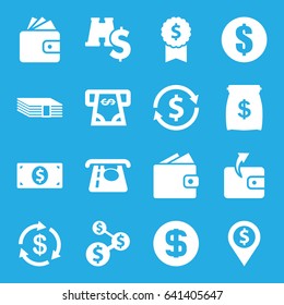 Dollar icons set. set of 16 dollar filled icons such as money, atm money withdraw, wallet