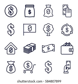 dollar icons set. Set of 16 dollar outline icons such as Money, Payment, money sack, buying a house, cash payment, wallet