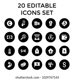Dollar icons. set of 20 editable filled dollar icons such as coin, money tree, bank support, buying a house, money, payment. best quality dollar elements in trendy style.