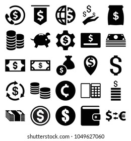 Dollar icons. set of 25 editable filled dollar icons such as money, money, coin, coin, wallet, piggy bank, atm