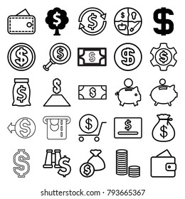 Dollar icons. set of 25 editable outline dollar icons such as money tree, wallet, money sack, piggy bank, coin