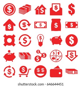 Dollar icons set. set of 25 dollar filled icons such as money, buying a house, piggy bank, marketing, money, wallet, dolar growth
