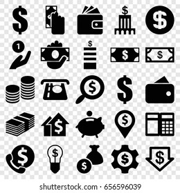 Dollar icons set. set of 25 dollar filled icons such as money, coin, atm money withdraw, wallet, coin, piggy bank, bank, wallet, cash payment, dolar growth, atm