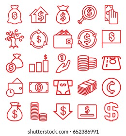 Dollar icons set. set of 25 dollar outline icons such as coin, money, money sack, wallet, cash payment, coin, coin on hand