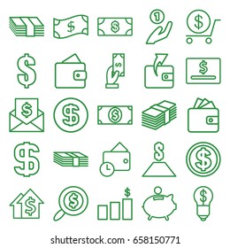 Dollar icons set. set of 25 dollar outline icons such as wallet, money, payment, wallet, piggy bank, crown, coin on hand