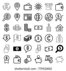 Dollar icons. set of 36 editable outline dollar icons such as coin, money, wallet, wallet, coin, piggy bank, dolar growth, atm, marketing, crown, payment