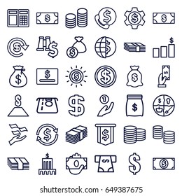 Dollar icons set. set of 36 dollar outline icons such as coin, money, money sack, payment, coin, bank, atm, bank support