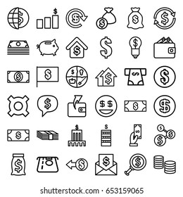 Dollar icons set. set of 36 dollar outline icons such as money, coin, atm money withdraw, payment, wallet, buying a house, coin, bank, wallet, dolar growth