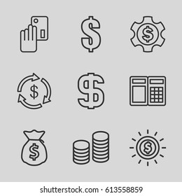 Dollar icons set. set of 9 dollar outline icons such as Money, coin, money sack, creadit card payment