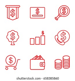 Dollar icons set. set of 9 dollar outline icons such as coin, money tree, money chart, wallet