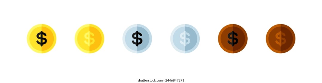 Dollar icons set. Dollar coins. Flat style. Vector icons