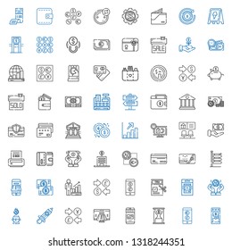 dollar icons set. Collection of dollar with atm, currency, time is money, money, payment method, rising, saving, coin, tax, profits, signs. Editable and scalable dollar icons.