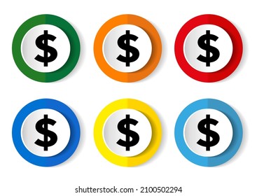 Dollar icons set on white background, vector illustration in 6 colors options for webdesign and mobile applications.