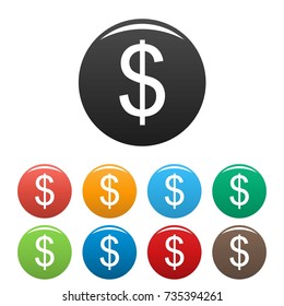 Dollar icons set. Vector simple set of dollar vector icons in different colors isolated on white