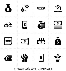 Dollar icons. vector collection filled dollar icons. includes symbols such as devaluation, money insurance, atm, money, coin. use for web, mobile and ui design.