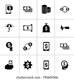 Dollar icons. vector collection filled dollar icons. includes symbols such as hand holding money, money in head, coins, coin. use for web, mobile and ui design.