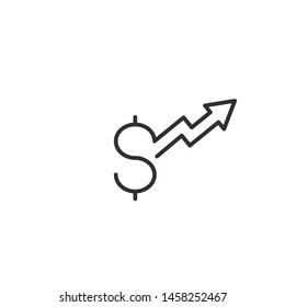 dollar increase arrow up icon. Money symbol with stretching arrow up. rising prices. Business cost sale icon. cash salary increase. investment growth. vector illustration