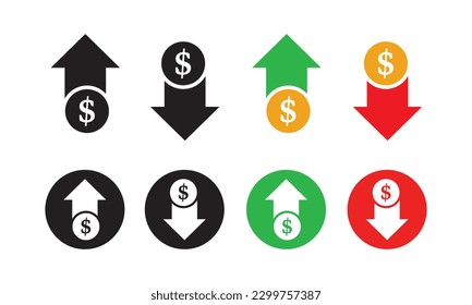 Dollar increase decrease icon, Up and down dollar arrow vector symbol