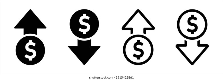 Vektorsymbole für Dollarerhöhung und -verringerung
