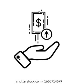 aumento en dólares icono mano Icono negro ilustración vectorial