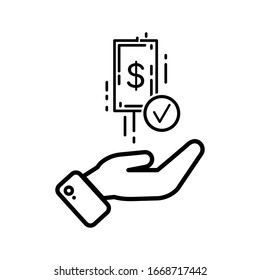 dollar increase hand icon black vector illustration