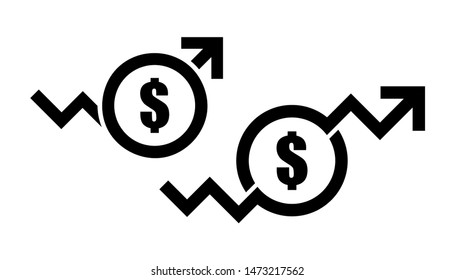 Dollar increase icon. money symbol with stretching arrow up. rising prices. business cost sale icon. cash salary increase. investment growth. vector illustration