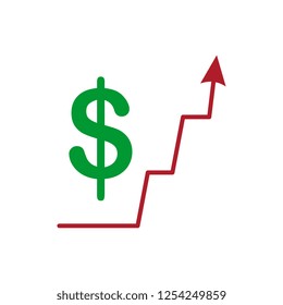 Dollar increase logo icon sign concept isolated on white background vector illustration