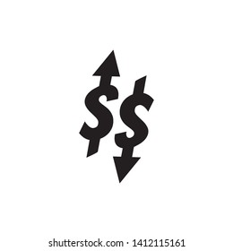 Dollar Increase Rate Icon Creative Symbol. Money symbol with stretching arrow up. rising prices. Business cost sale icon. cash salary increase. investment growth. vector illustration