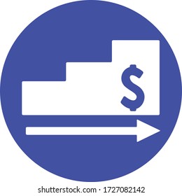 Dollar increase sign. Business profit up, economic growth symbol. Flat icon design.