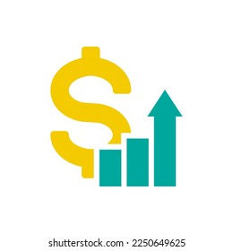 Dollar increasing. Money growth icon flat style isolated on white background. Vector illustration