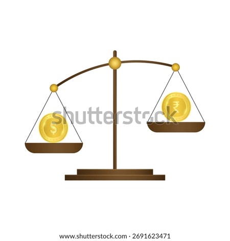 Dollar and Indian Rupee Balance Scale Showing Currency Value Comparison Vector Graphics