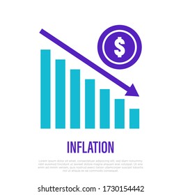 Dollar inflation, chart of cost reduction. Financial crisis. Thin line icon. Vector illustration.