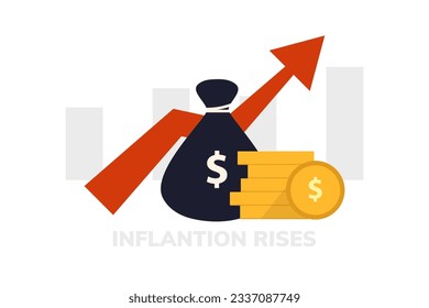 dollar inflation has risen. combination of dollar sacks and dollar coins. arrow. vector illustration. flat design . eps 10