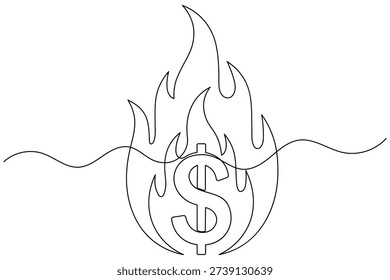 Dollar Inflation Line Icon Fire Burn Continuous One Line Hot Market Finance Symbol Illustration