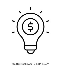 Dólar dentro de la bombilla que representa idea innovadora, diseño de icono de idea financiera