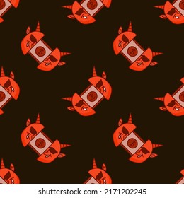 Dollar inside the devil, illustration for background seamless pattern. Modern vintage, pop art style seamless pattern concept.